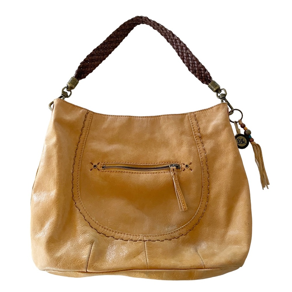 The Sak Women Shoulder Hobo Leather Bag Woven Strap Bohemian Slouchy